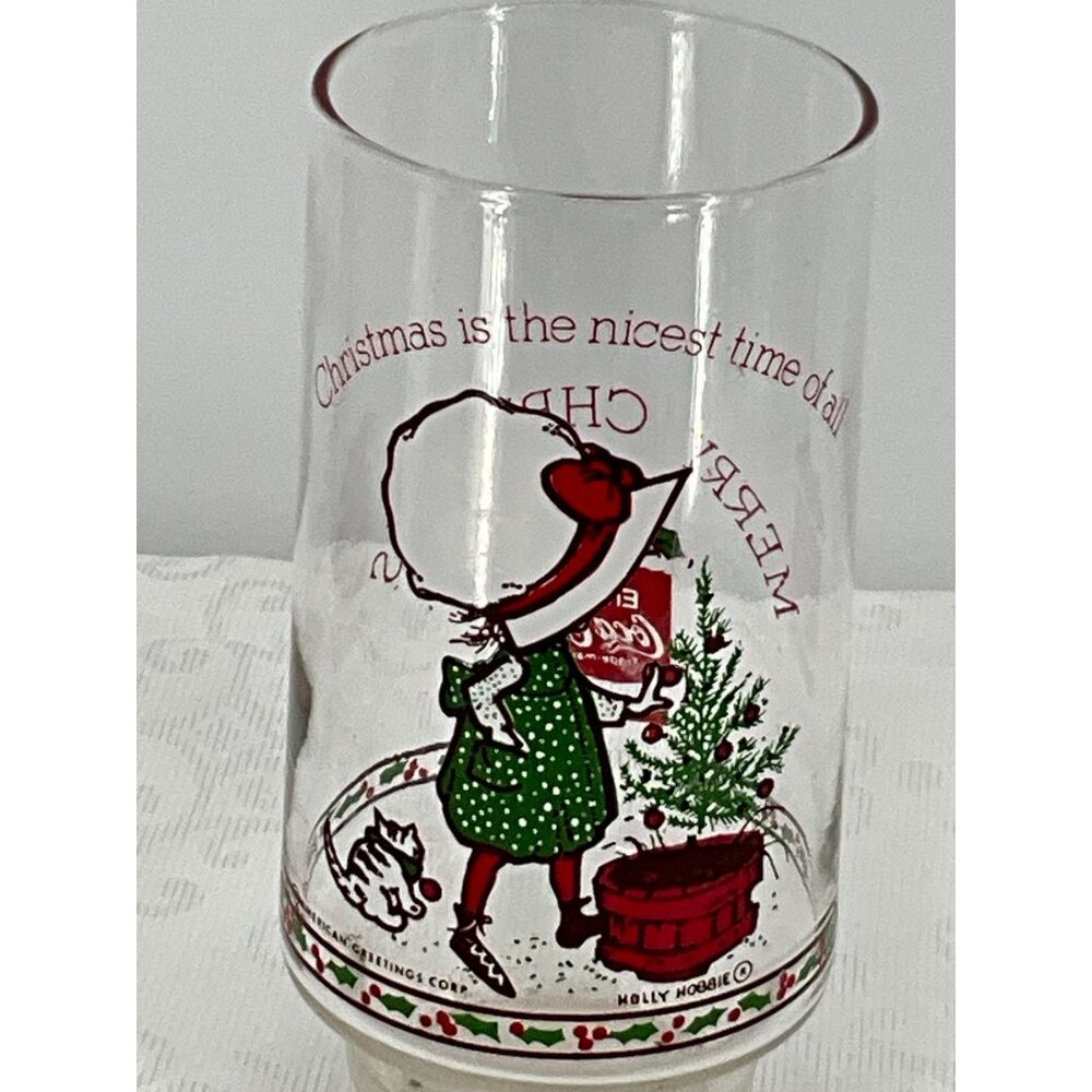 Holly‎ Hobbie Christmas Coca-Cola Glass Tumbler Vintage Collectible 6 Inch